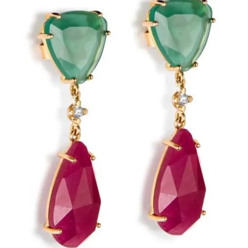 Pendientes "Lollipop" de oro rosa con cuarzo verde, cuarzo cereza y diamante