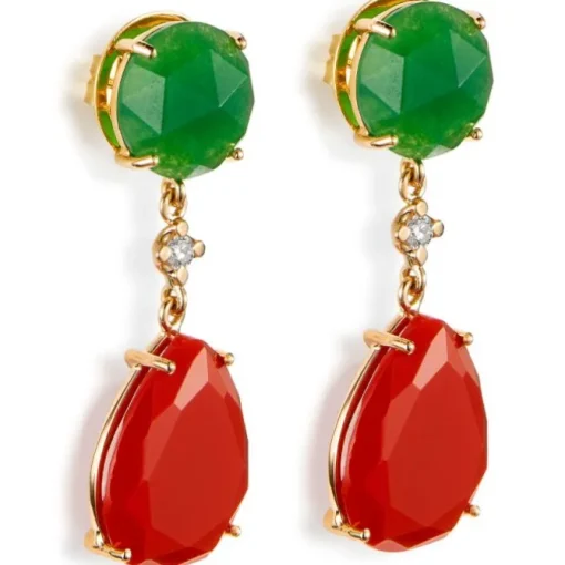 Pendientes "Lollipop" de oro rosa con cuarzo verde, cuarzo rojo fresa y diamante