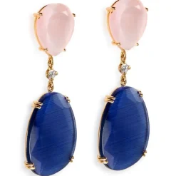 Pendientes "Lollipop" de oro rosa con cuarzo rosa, cuarzo azul y diamante