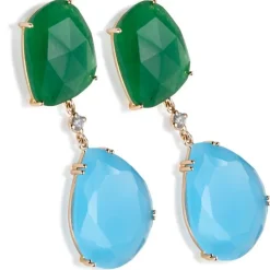 Pendientes "Lollipop" de oro rosa con cuarzo verde, cuarzo azul y diamante