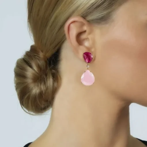 Pendientes "Lollipop" de oro rosa con cuarzo cereza, cuarzo rosa y diamante