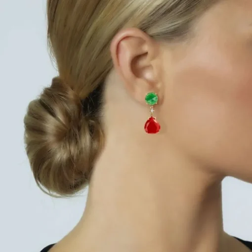 Pendientes "Lollipop" de oro rosa con cuarzo verde, cuarzo rojo fresa y diamante