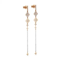 Pendientes "Pensamiento" extralargos con cadena de oro blanco y diamantes