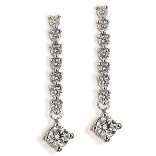 Pendientes riviere de oro blanco con diamantes y brillante en forma de rombo