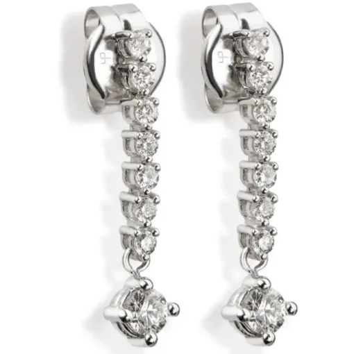 Pendientes riviere de oro blanco con diamantes y brillante en forma de rombo