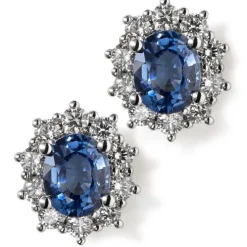 Pendientes "Royal Trilogy" de oro blanco mini zafiros y orla de diamantes