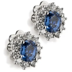 Pendientes "Royal Trilogy" de oro blanco mini zafiros y orla de diamantes