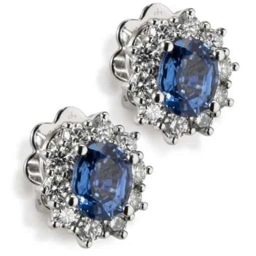 Pendientes "Royal Trilogy" de oro blanco mini zafiros y orla de diamantes