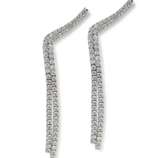 Pendientes trepadores de oro blanco con doble hilera de diamantes en riviere