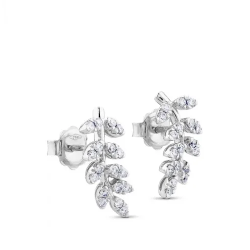 Pendientes trepadores de oro blanco con diamantes en forma de rama