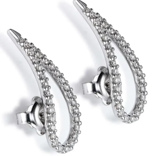 Pendientes trepadores lágrima de oro blanco con diamantes