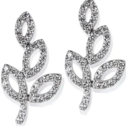 Pendientes trepadores rama de oro blanco con diamantes