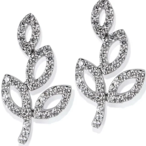 Pendientes trepadores rama de oro blanco con diamantes