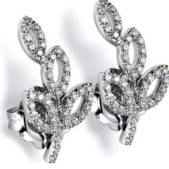 Pendientes trepadores rama de oro blanco con diamantes