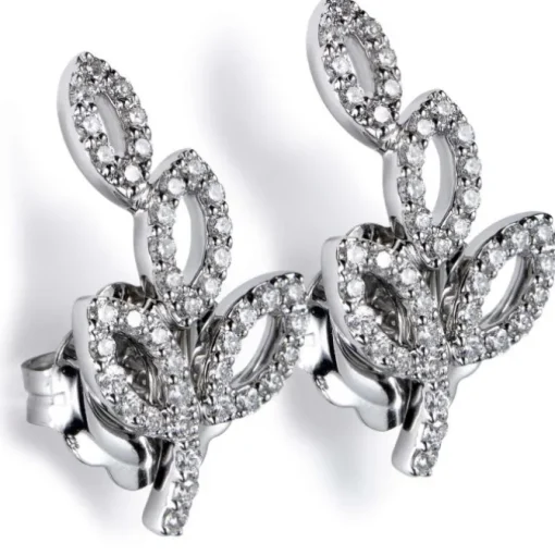 Pendientes trepadores rama de oro blanco con diamantes