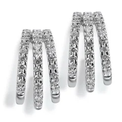 Pendientes triple aro de oro blanco con diamantes