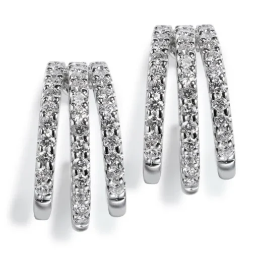 Pendientes triple aro de oro blanco con diamantes