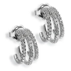 Pendientes triple aro de oro blanco con diamantes