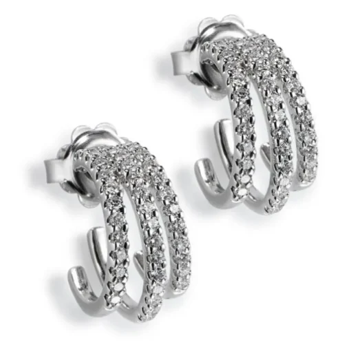 Pendientes triple aro de oro blanco con diamantes