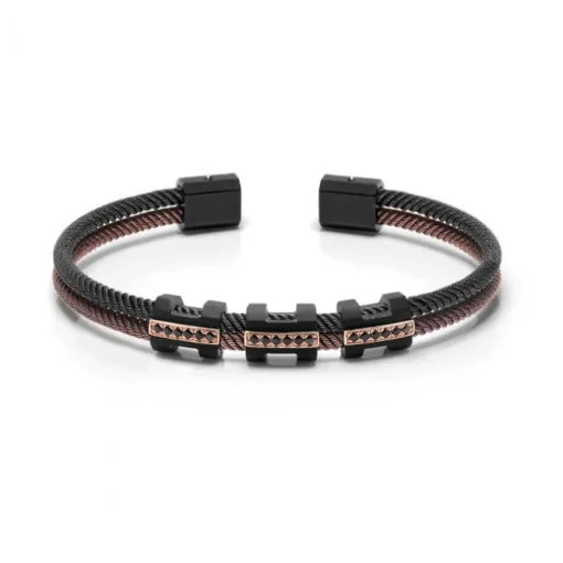 Pulsera Baraka Acero, Oro Rosa, PVD y Brillantes