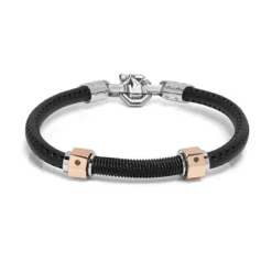 Pulsera Baraka Caucho, Acero, Oro Rosa y Brillantes