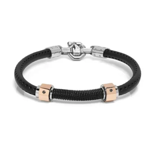 Pulsera Baraka Caucho, Acero, Oro Rosa y Brillantes