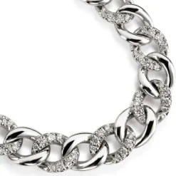 Pulsera barbada "Link" de oro blanco con diamantes