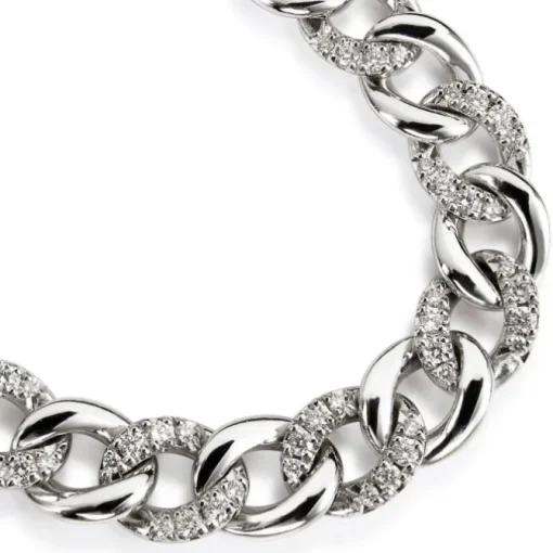 Pulsera barbada "Link" de oro blanco con diamantes