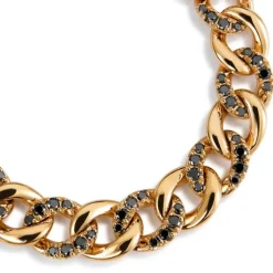 Pulsera barbada "Link" de oro rosa con diamantes negros