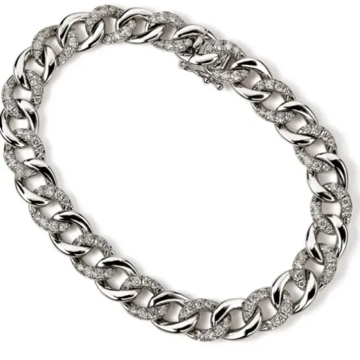 Pulsera barbada "Link" de oro blanco con diamantes