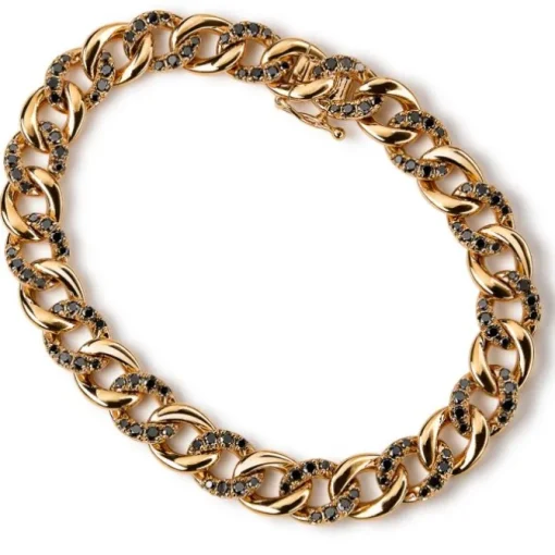 Pulsera barbada "Link" de oro rosa con diamantes negros
