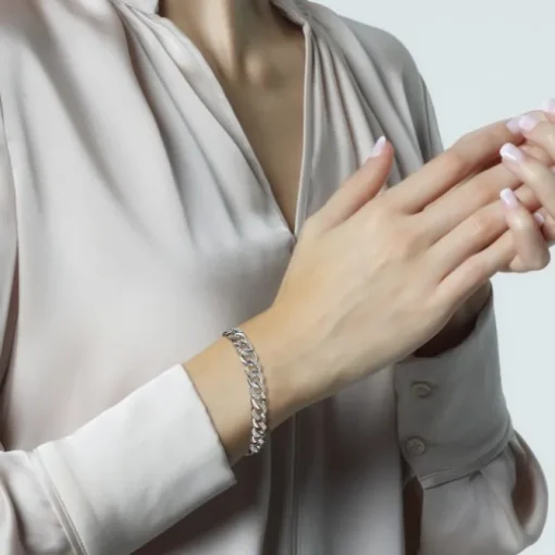 Pulsera barbada "Link" de oro blanco con diamantes
