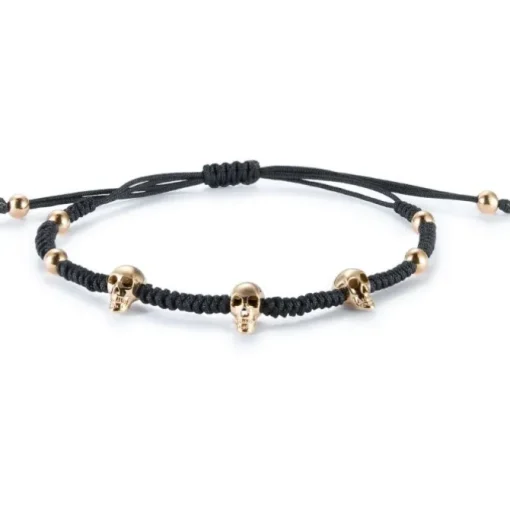 Pulsera de cordón con calaveras de oro rosa