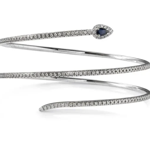 Pulsera de muelle 3 vueltas de oro blanco con diamantes y diamante negro