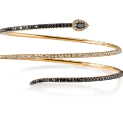 Pulsera de muelle 3 vueltas de oro rosa con diamantes blancos y negros