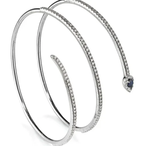 Pulsera de muelle 3 vueltas de oro blanco con diamantes y diamante negro