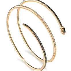 Pulsera de muelle 3 vueltas de oro rosa con diamantes blancos y negros