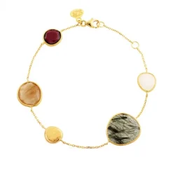 Pulsera de oro amarillo mate con cuarzos de colores