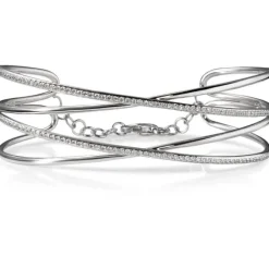 Pulsera rígida cruzada de oro blanco y diamantes