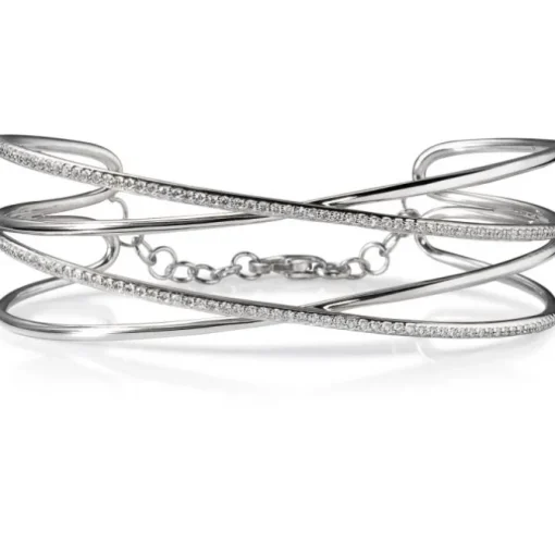Pulsera rígida cruzada de oro blanco y diamantes