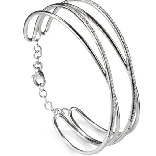 Pulsera rígida cruzada de oro blanco y diamantes