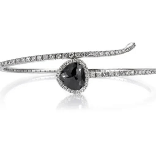 Pulsera rígida de oro blanco con diamantes y diamante negro talla marquise