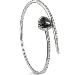 Pulsera rígida de oro blanco con diamantes y diamante negro talla marquise