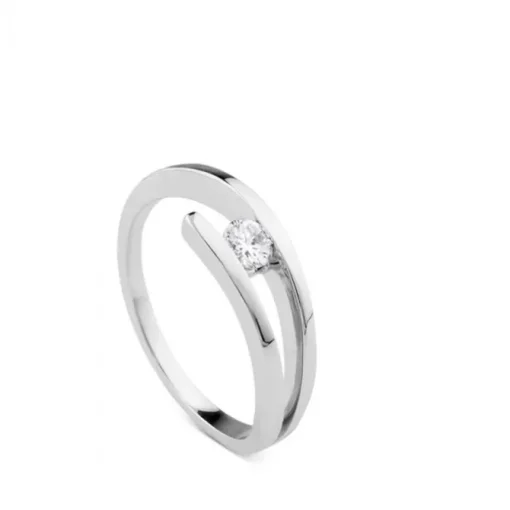 Solitario "Alice" de oro blanco con diamante talla brillante de 0.16 quilates