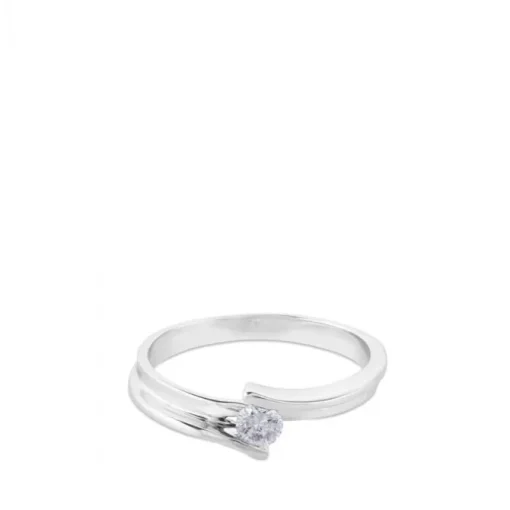 Solitario de oro blanco con diamante en montura envolvente 0.16 quilates