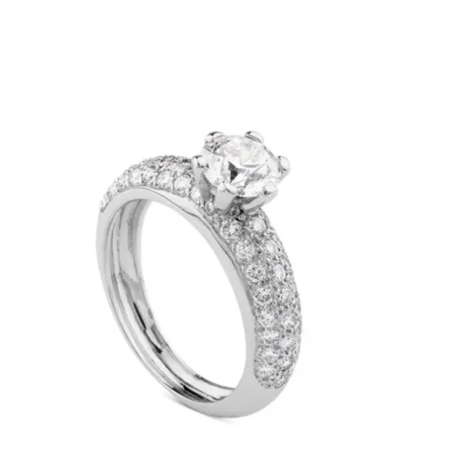 Solitario de oro blanco con 6 garras y pavé de diamantes laterales