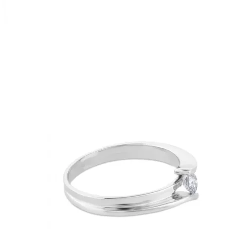 Solitario de oro blanco con diamante en montura envolvente 0.16 quilates
