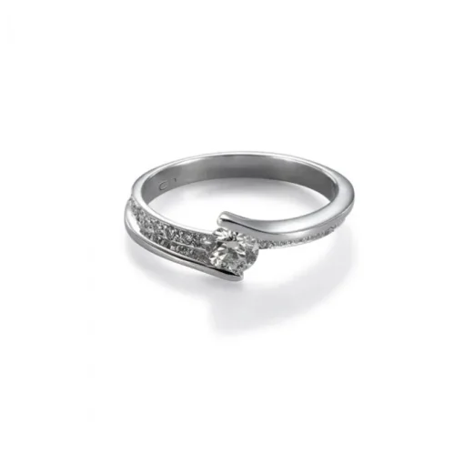 Solitario de oro blanco con diamantes y pavé en montura