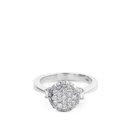 Solitario de oro blanco con pavé de diamantes y diamantes laterales