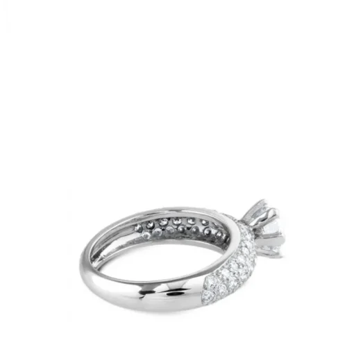 Solitario de oro blanco con 6 garras y pavé de diamantes laterales